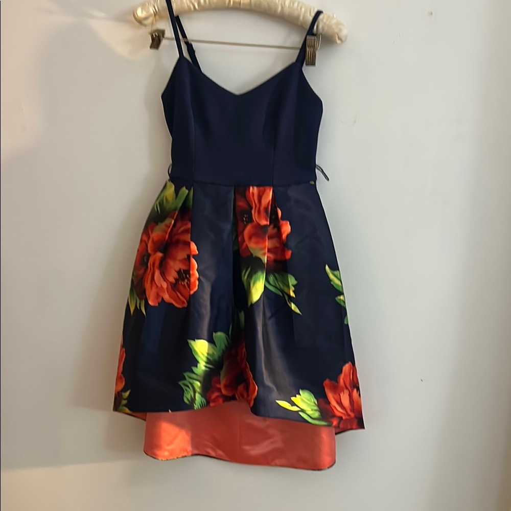 Floral Kids Dress in Navy and Orange